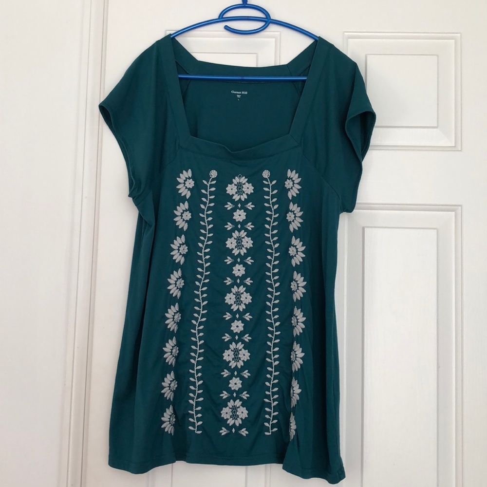 Teal embroidered top
